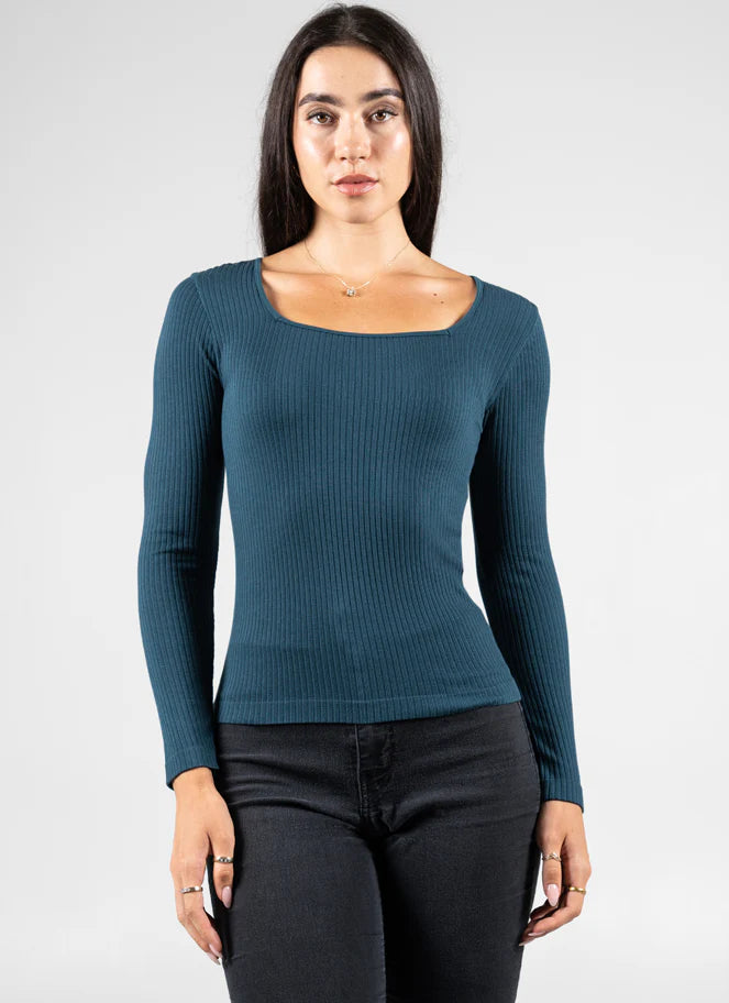 Seamless Rib Square Neck Top - C'est Moi
