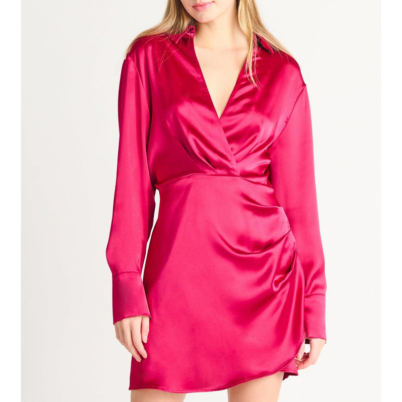 Ruched Satin Wrap Dress - Dex and Black Tape