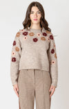 Crewneck Floral Applique Sweater - Black Tape