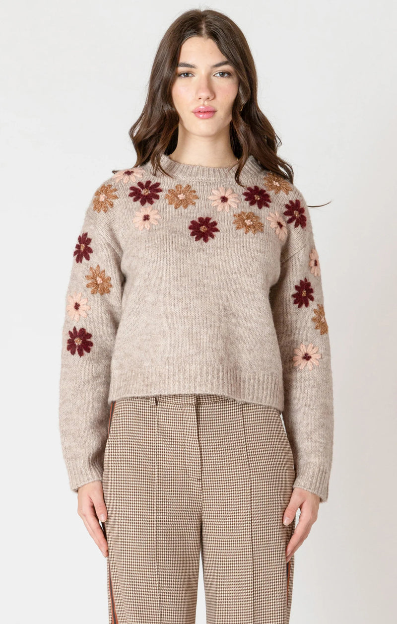 Crewneck Floral Applique Sweater - Black Tape