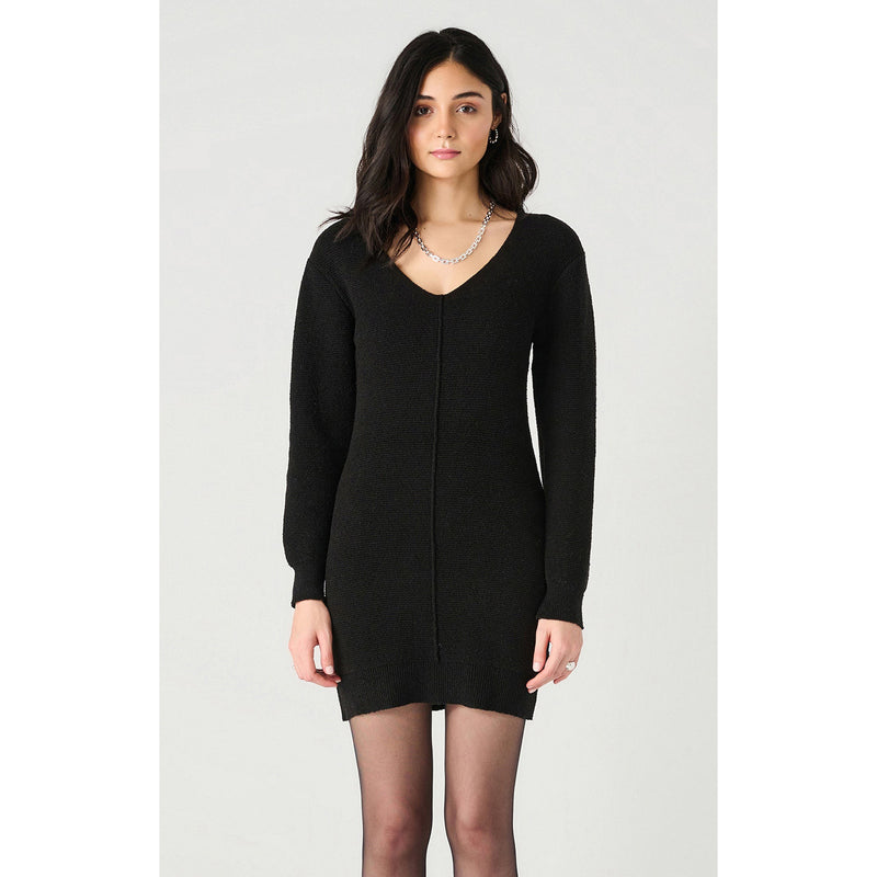 LS V-Neck Ribbed Sweater Dress - Dex