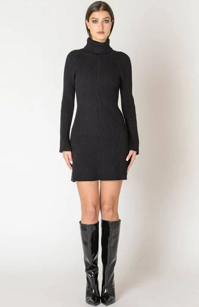 Ribbed Turtleneck Sweater Dress - Black Tape