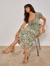Watercolour Ditsy Milkmaid Midi Dress - Apricot