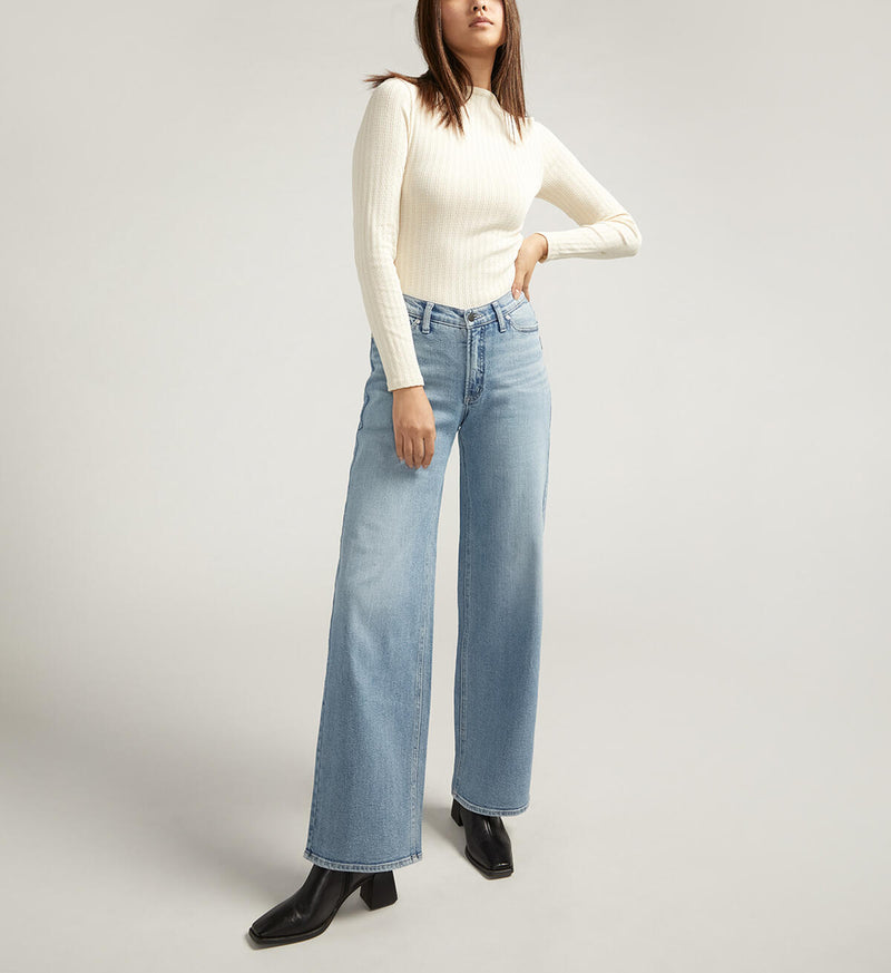 V Front Wide Leg Jean - Silver