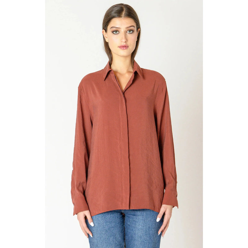 Button Back Flowy Blouse - Black Tape