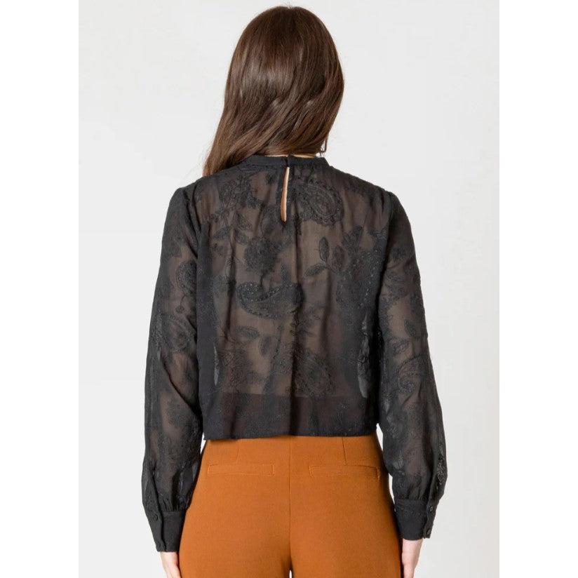 Embroidered Lace Insert Top - Black Tape