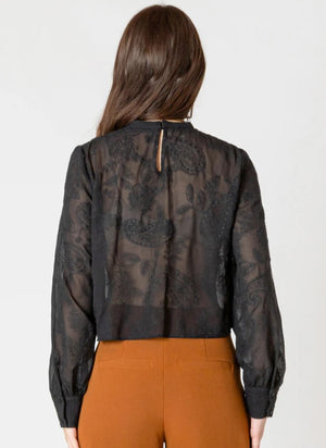 Embroidered Lace Insert Top - Black Tape