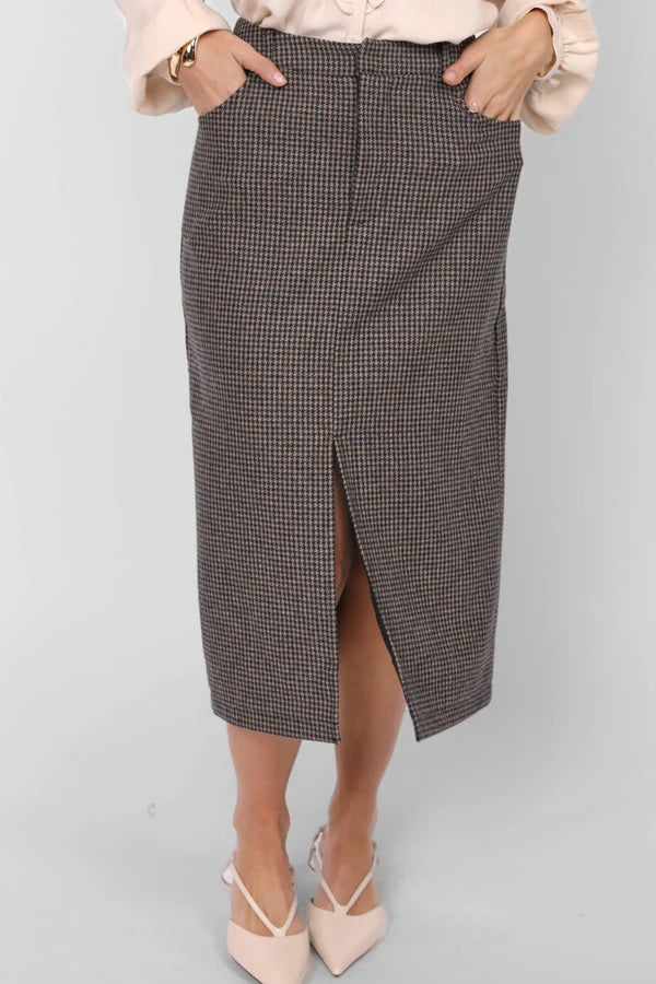 Outta Here Houndstooth Midi Skirt - Sadie & Sage