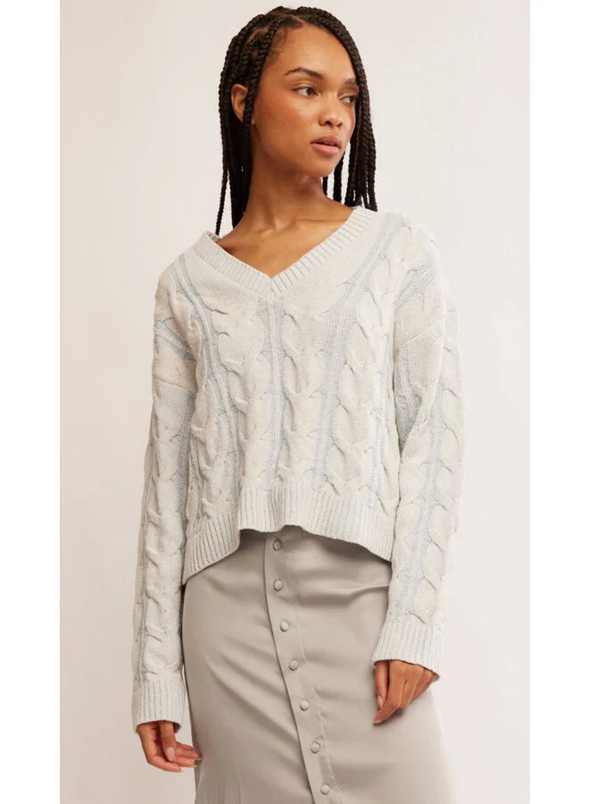 Washed Cable V Neck - Free People