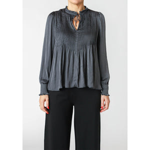 LS Pintuck Blouse - Black Tape