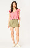 Flutter Sleeve V-Neck Button Front Top - Dex