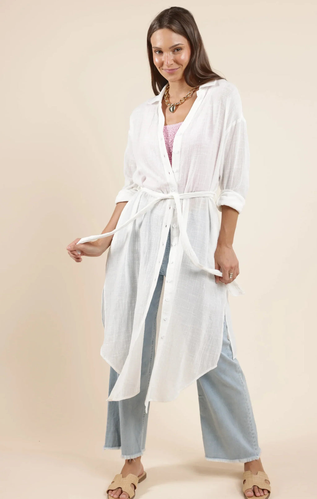 So Cal Button Up Duster Shirt Dress - Sadie & Sage