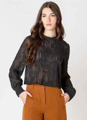 Embroidered Lace Insert Top - Black Tape
