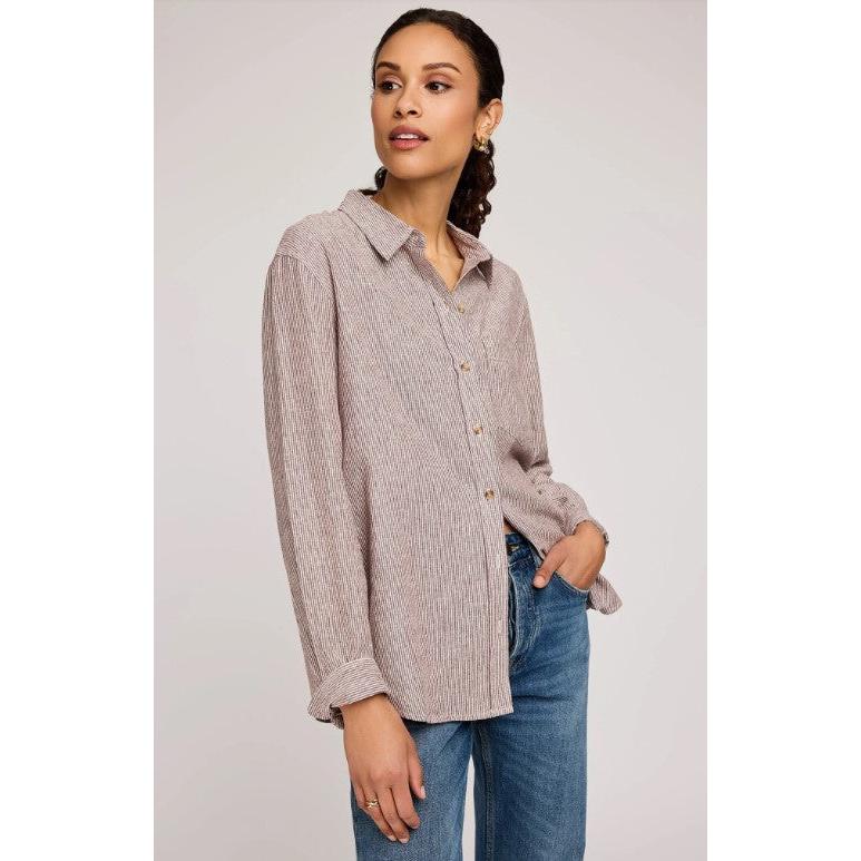 Arabella Striped Button Down Shirt - Gentle Fawn