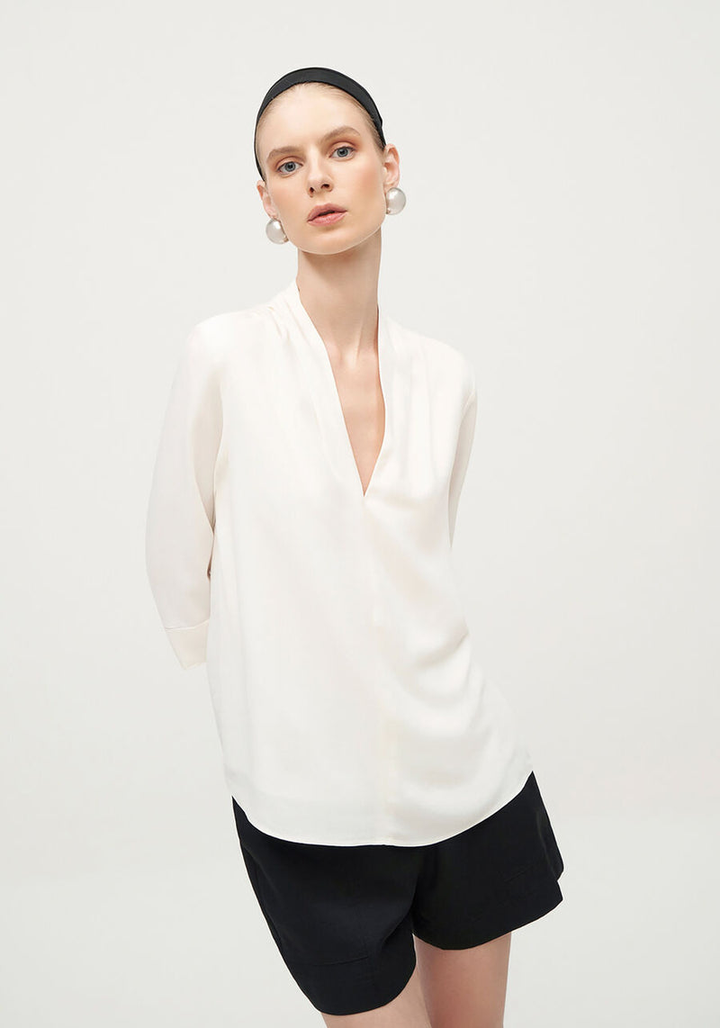 V Neck Crepe Blouse - Lez A Lez