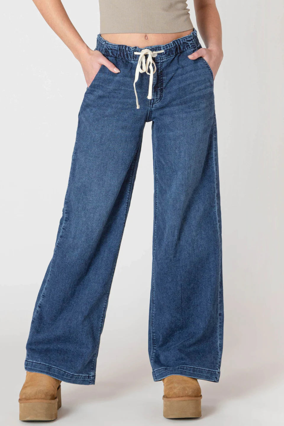 Wide Leg Knit Denim Pant - Room 34