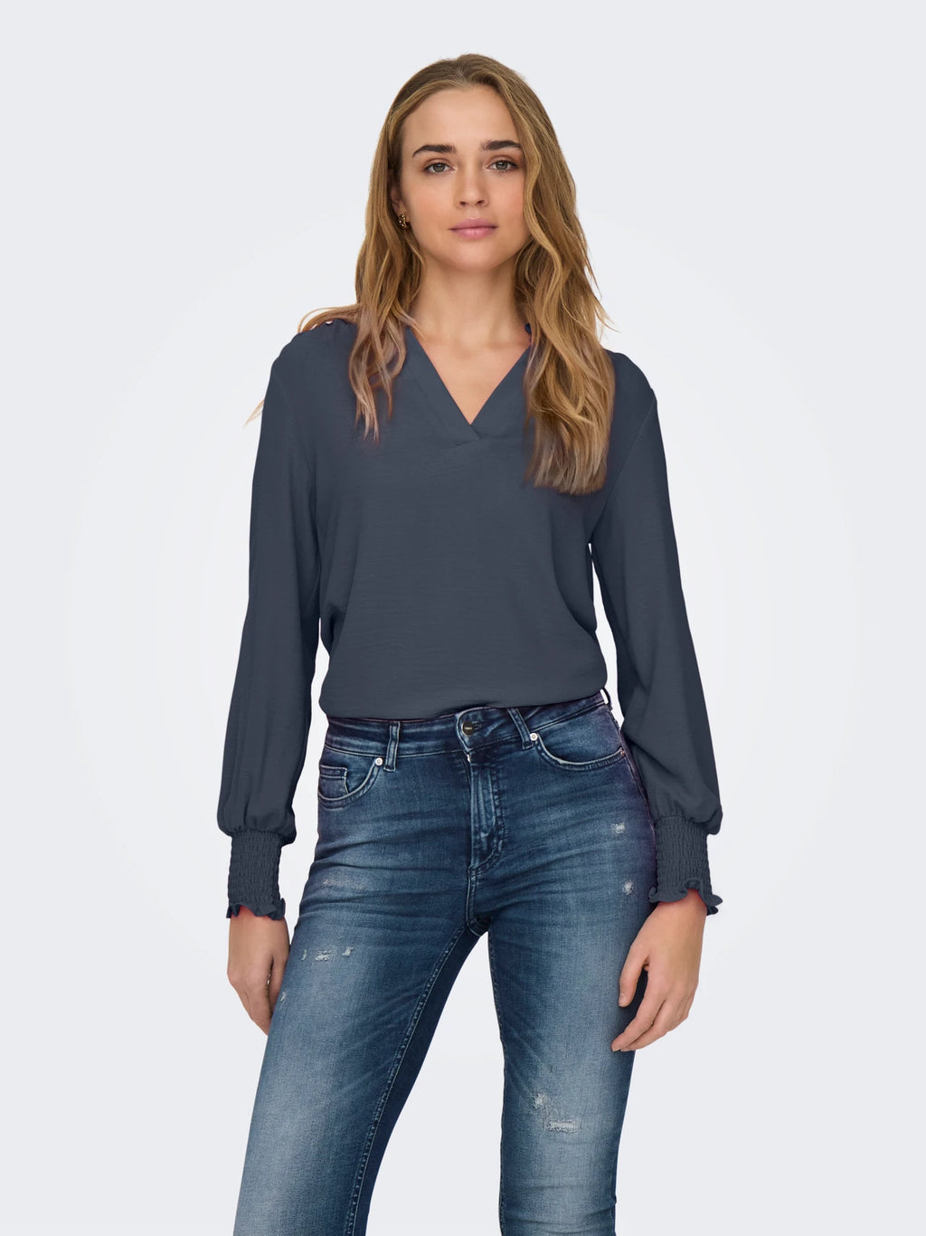 Mette V-Neck Smock Top - Only