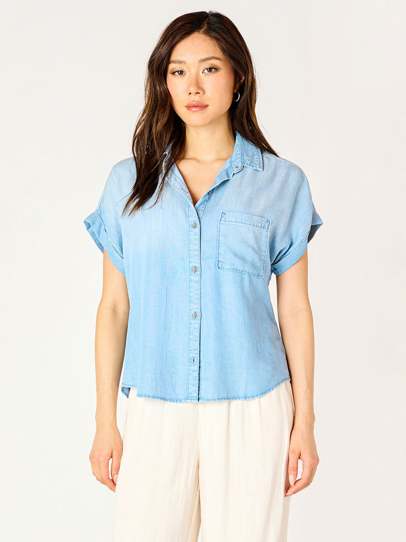 Short Sleeve Button down Blouse - Black Tape