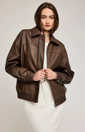 Danica Vegan Leather Bomber Jacket - Gentle Fawn