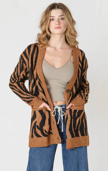 Button Front Patterned Cardigan - Room 34