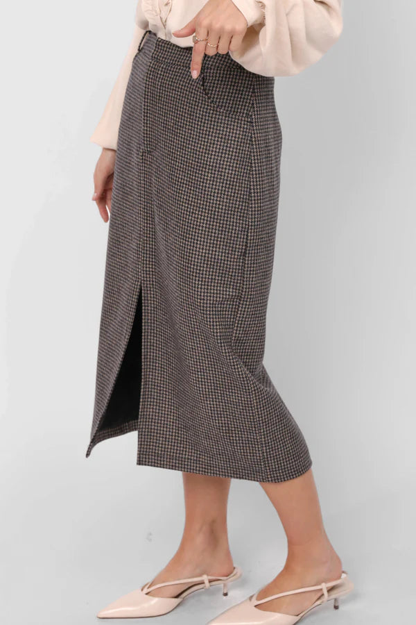 Outta Here Houndstooth Midi Skirt - Sadie & Sage