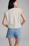 V-Neck Short Sleeve Button Shirt - Mavi