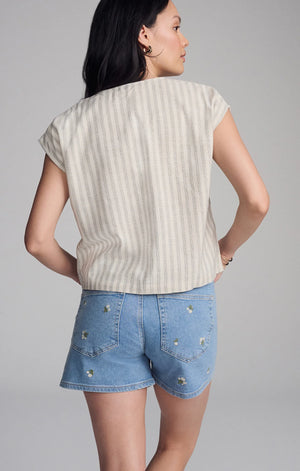 V-Neck Short Sleeve Button Shirt - Mavi
