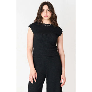 Drop Shoulder Textured Top - Black Tape