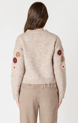 Crewneck Floral Applique Sweater - Black Tape