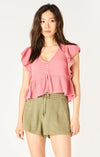 Flutter Sleeve V-Neck Button Front Top - Dex