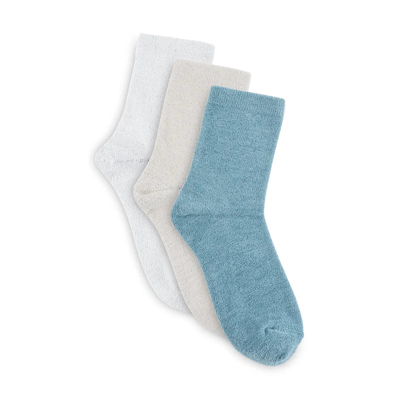 3PK Powder Cozy Quarter Crew Socks - Lemon