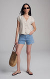 V-Neck Short Sleeve Button Shirt - Mavi