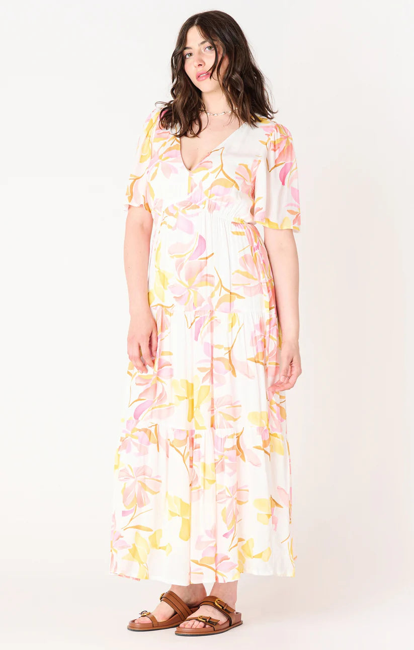 Flutter Sleeve Tiered Maxi Dress - Black Tape
