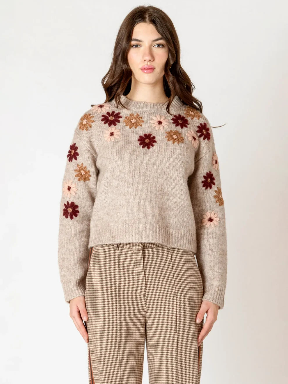 Crewneck Floral Applique Sweater - Black Tape