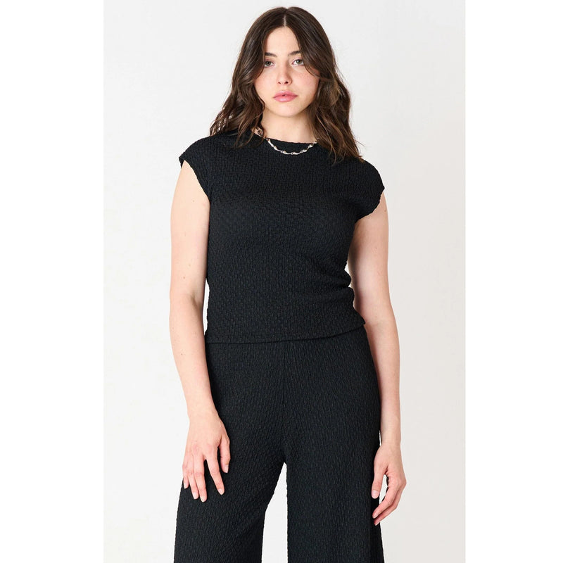 Drop Shoulder Textured Top - Black Tape
